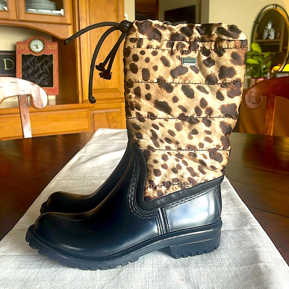 Dolce & Gabbana Black/Brown Leopard Mid Length rain/snow boots Size 40